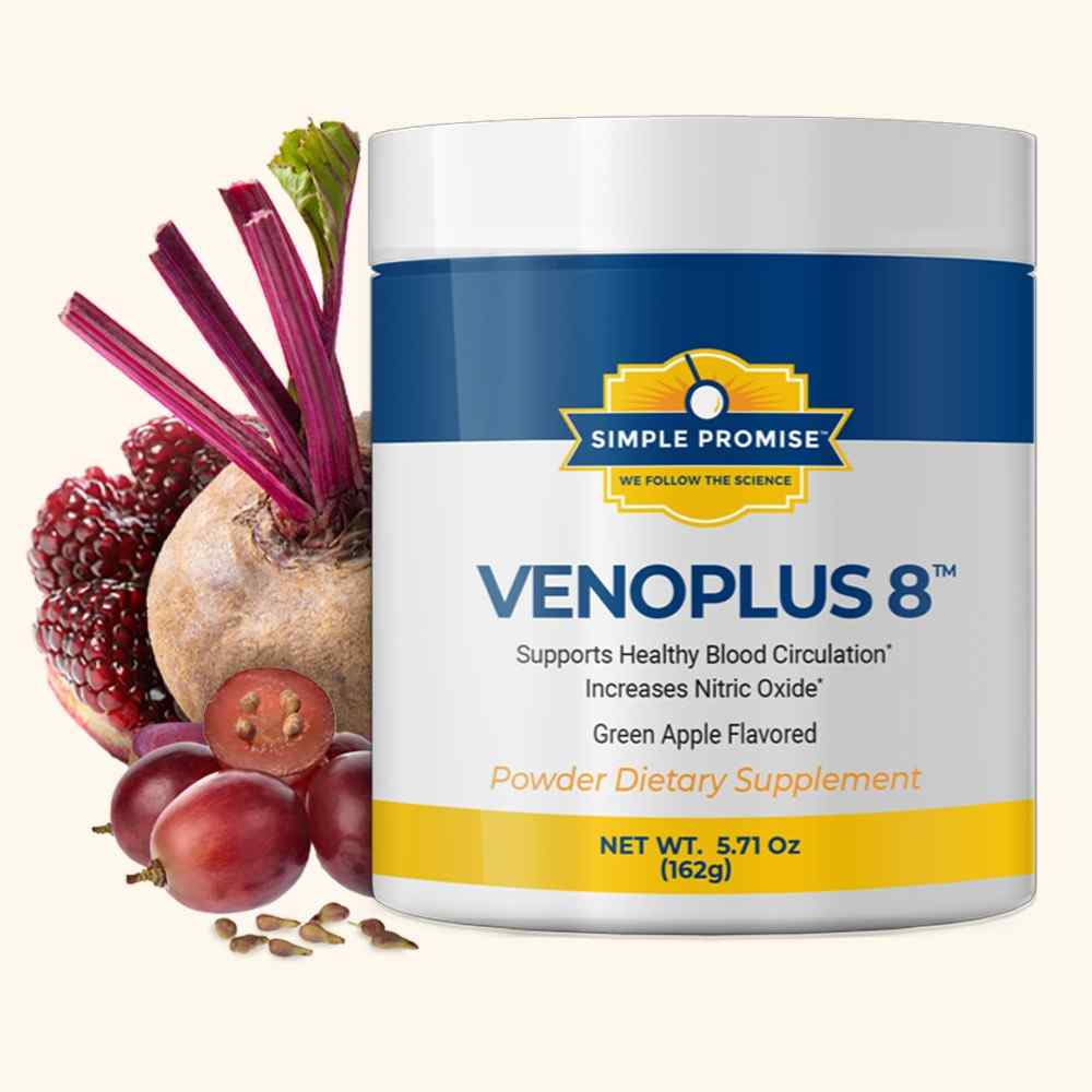 VenoPlus 8 Simple Promise powder supplement 5.71 oz 162g jar — Supports Healthy Blood Circulation Increases Nitric Oxide Green Apple Flavored — with beetroot pomegranate and citrus fruits