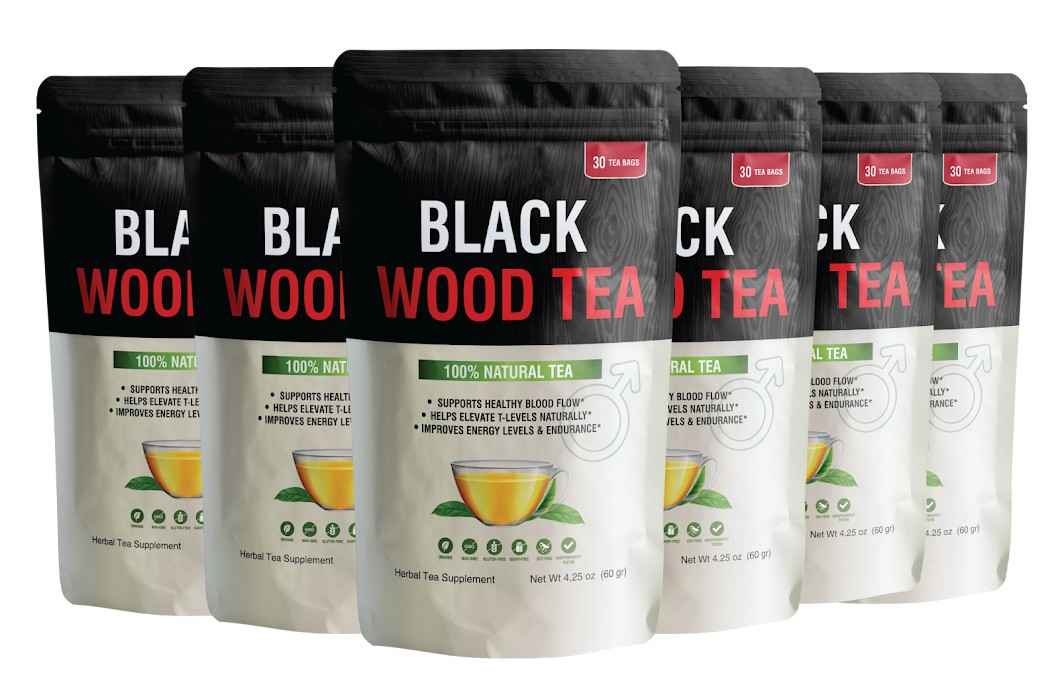 Black Wood Tea 6-pouch package — 100% Natural Tea — Supports Healthy Blood Flow, Helps Elevate T-Levels Naturally, Improves Energy Levels & Endurance — 30 tea bags per pouch Herbal Tea Supplement