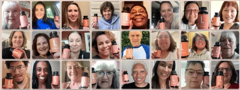 LeanBiome customer reviews — verified purchasers holding LeanBiome bottles showing weight loss results