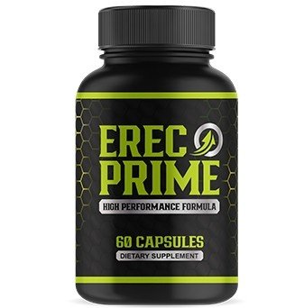ErecPrime High Performance Formula 60 capsules dietary supplement black bottle with green honeycomb design — natural male enhancement with Epimedium Tongkat Ali Saw Palmetto Boron Nettle Extract