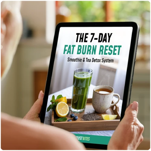 The 7-Day Fat Burn Reset Smoothie and Tea Detox System — free digital bonus with GlucoTrust Bites 3 and 6 bottle orders — retail 79.99 — 7-day meal plan smoothies teas fat loss blood sugar