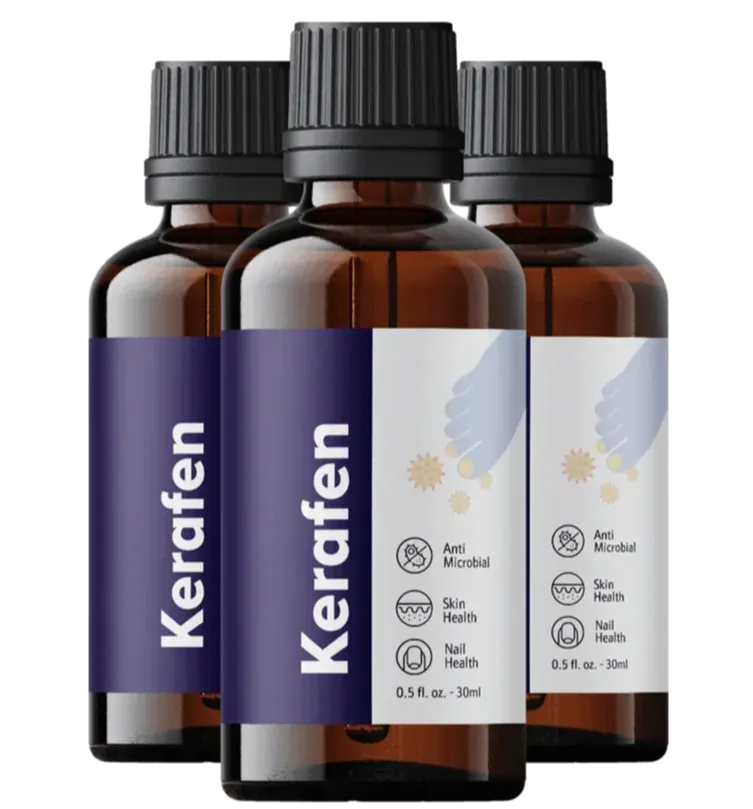 Kerafen 0.5 fl oz 30ml amber dropper bottle toenail fungus serum — Anti Microbial Skin Health Nail Health formula with Undecylenic Acid Tea Tree Manuka Clove Bud Jojoba Oil — three bottle value pack