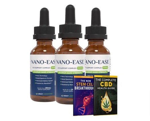Nano-Ease 3-bottle package by Legacy Laboratories — 1500mg ECS Support Complex Maximum Nano Strength NanoZorb broad spectrum CBD