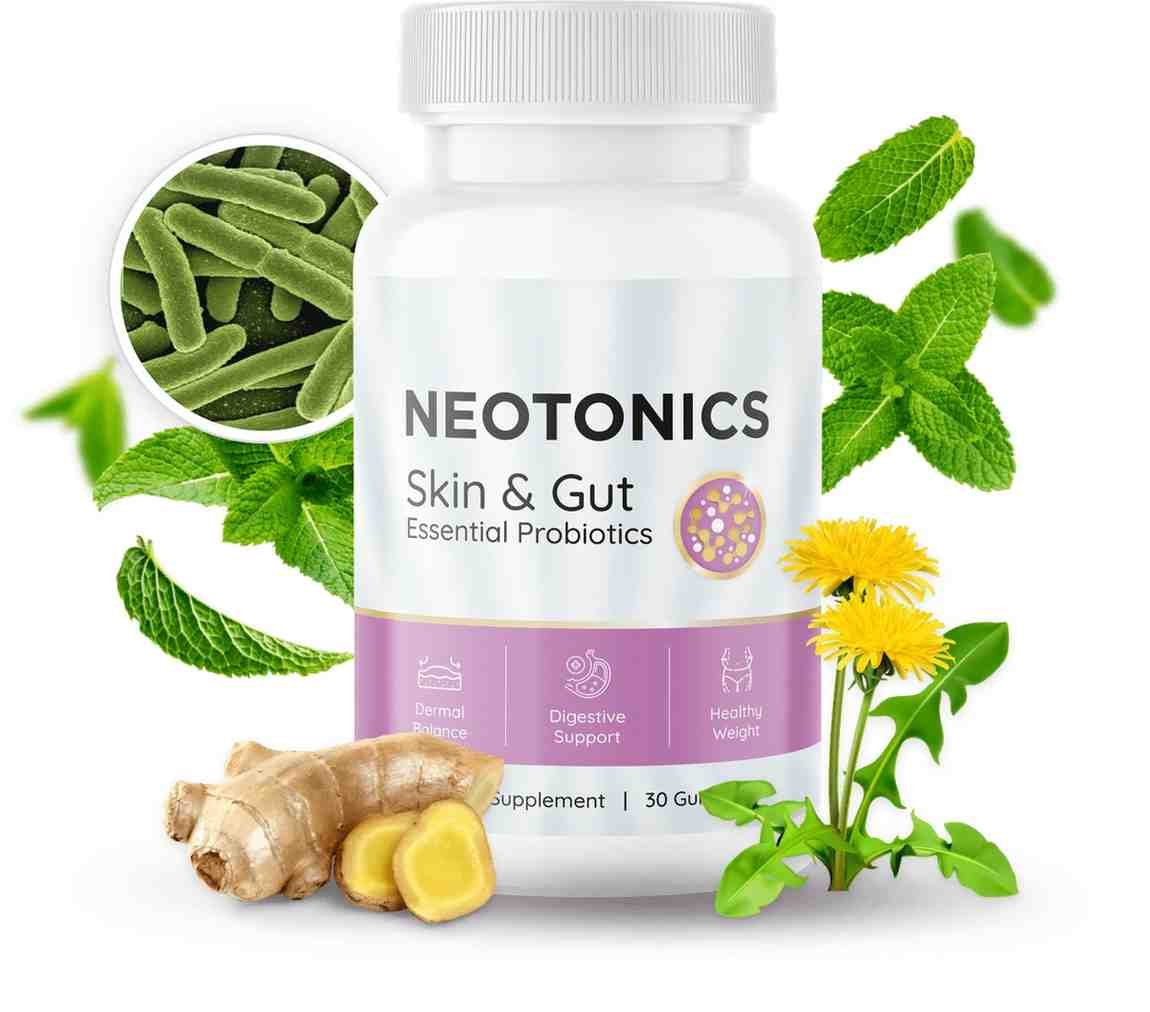 Neotonics Skin and Gut Essential Probiotics gummy supplement 30 gummies with Bacillus Coagulans Babchi Inulin Dandelion Ginger Lion's Mane Fenugreek Lemon Balm Slippery Elm Fennel — Dermal Balance Digestive Support Healthy Weight