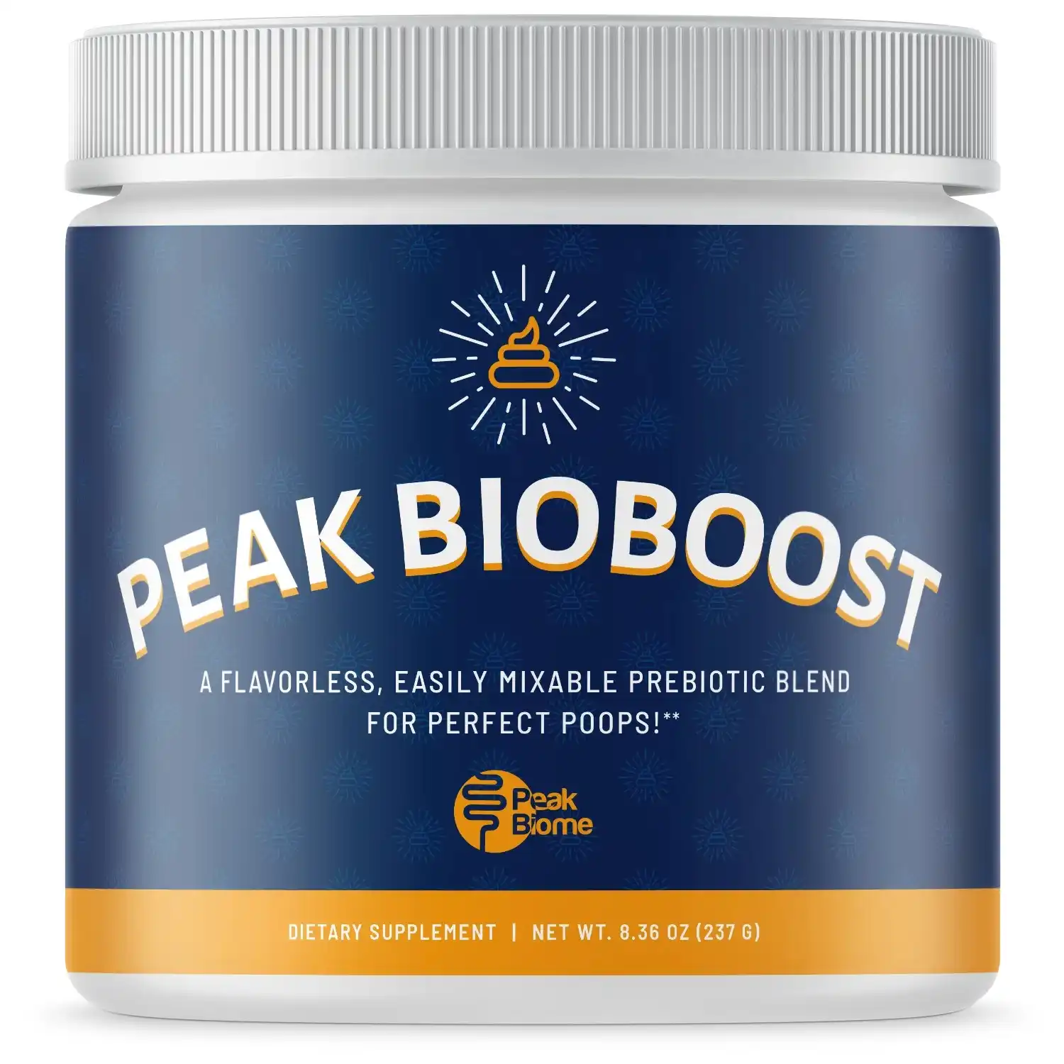 Peak BioBoost prebiotic powder jar 8.36 oz 237g — flavorless XOS Inulin FOS Acacia Gum prebiotic blend for perfect poops and gut health