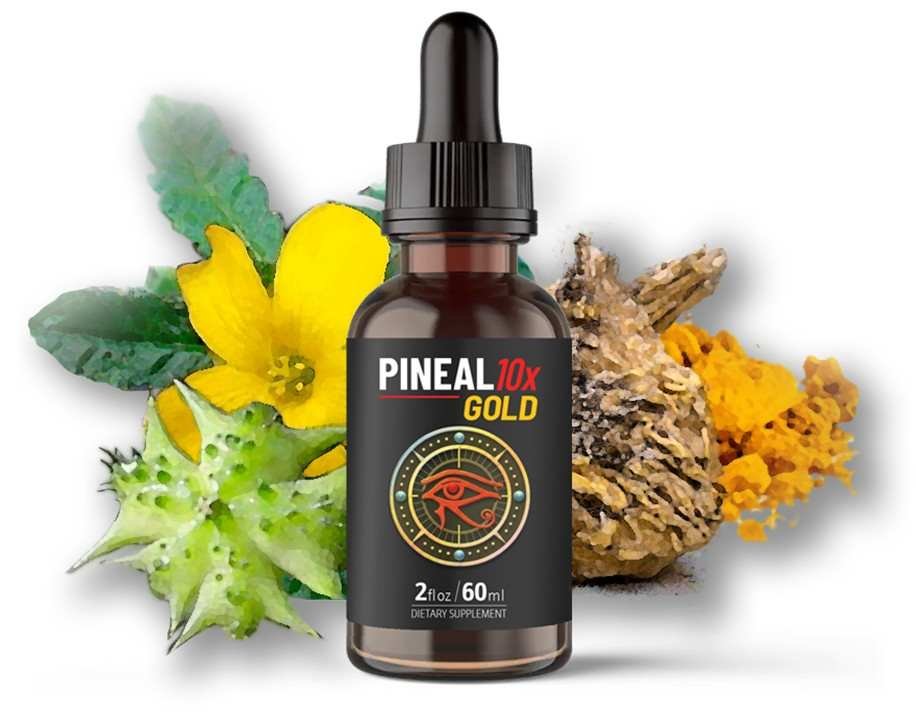 Pineal 10x Gold liquid dropper supplement — 2 fl oz amber glass bottle