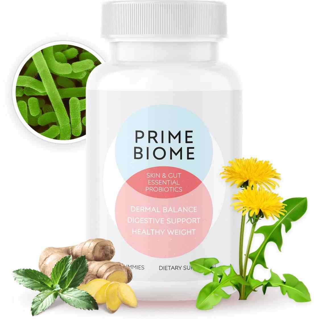 Prime Biome probiotic gummy supplement — Skin & Gut Essential Probiotics — Dermal Balance Digestive Support Healthy Weight