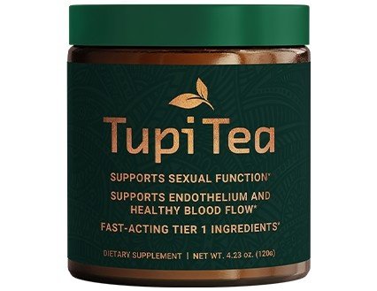 TupiTea 4.23 oz 120g jar herbal tea powder dietary supplement — Supports Sexual Function Supports Endothelium and Healthy Blood Flow Fast-Acting Tier 1 Ingredients — green jar with gold lettering