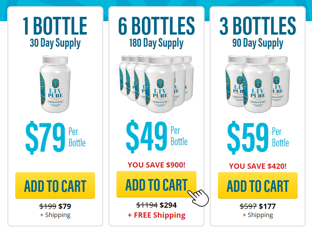 Livpure pricing options — 1, 3 and 6 bottle packages