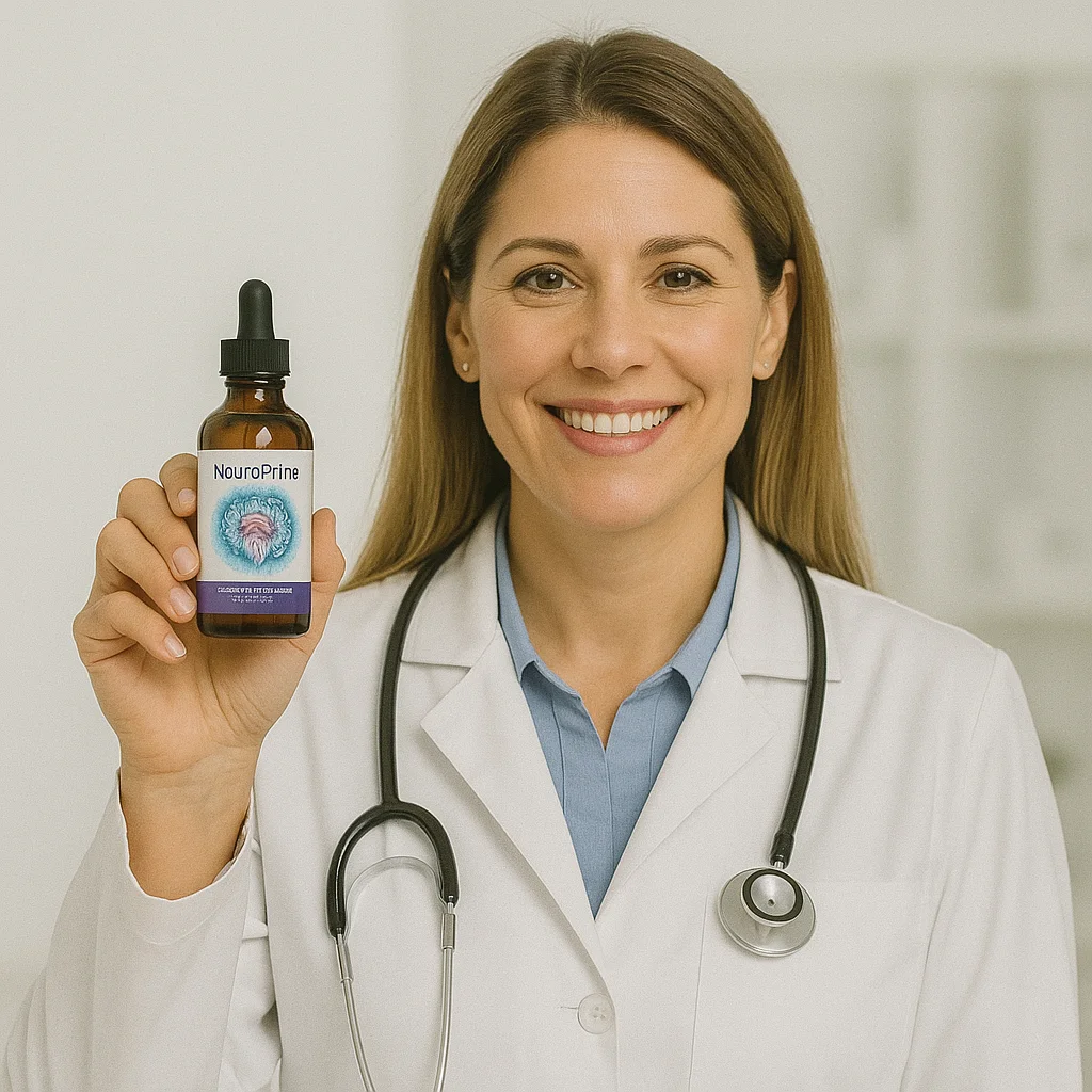 NeuroPrime brain support supplement — liquid drop formula with doctor
